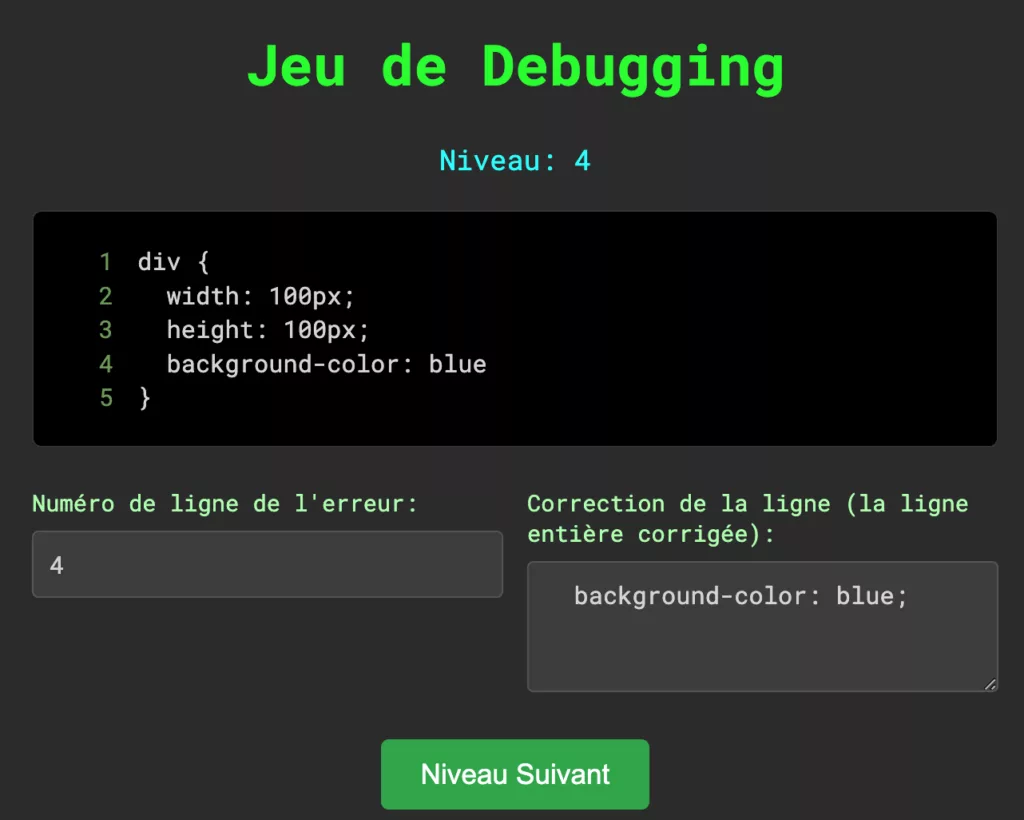 Jeu de debugging