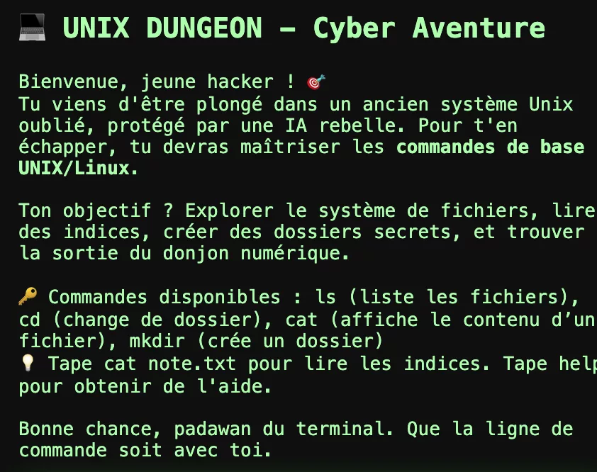 Unix jeu apprendre