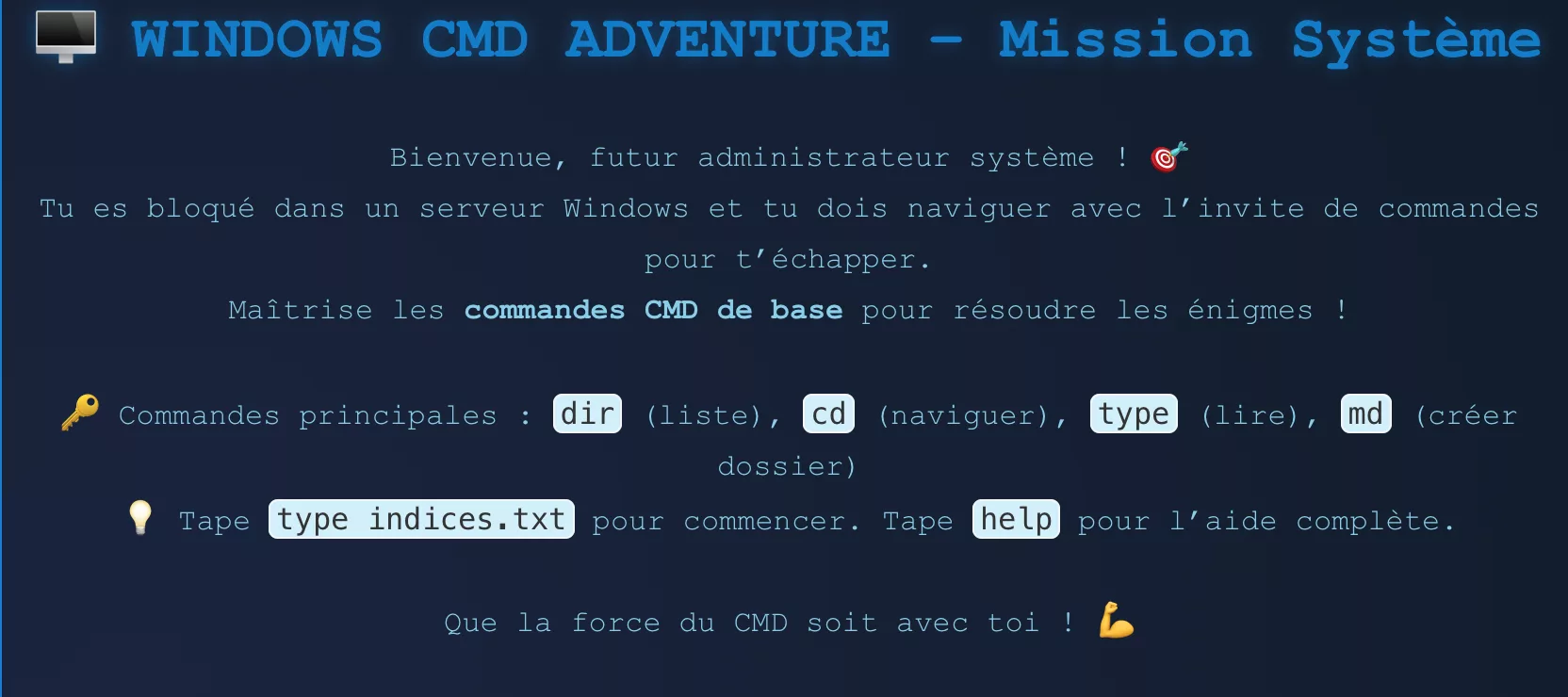 Windows CMD aventure jeu