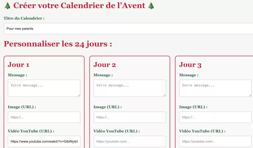 Calendrier de l'avent personnalisé